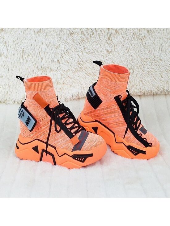 Anthony Wang Shoes - Wang Damson Pull On Platform Hidden Wedge Sock Sneakers Orange 🍊 NIB